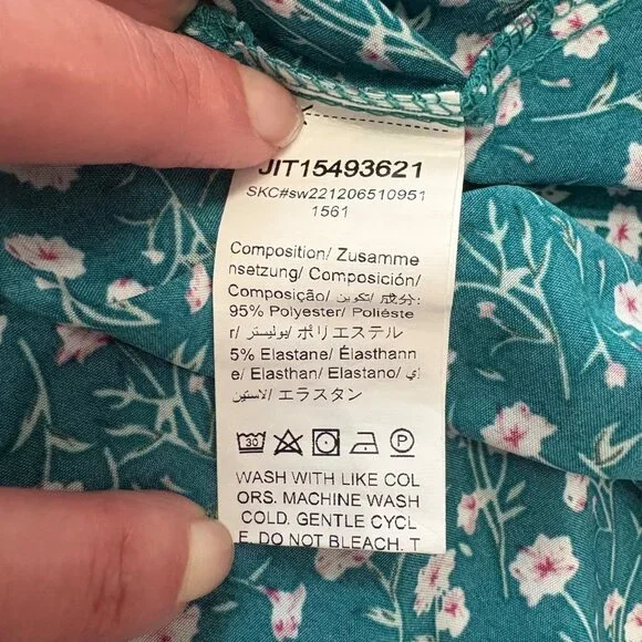 Emery Rose Teal Green Cottagecore Floral Midi Bohemian Dress W/ Short Sleeves M - Picture 6 of 9